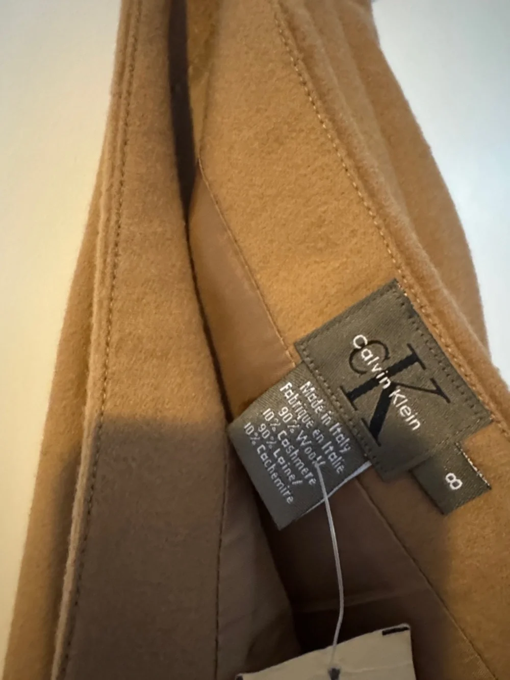 Calvin Klein Wool Cashmere pencil slim Skirt Camel Brown mini Size 8 NWT Vintage